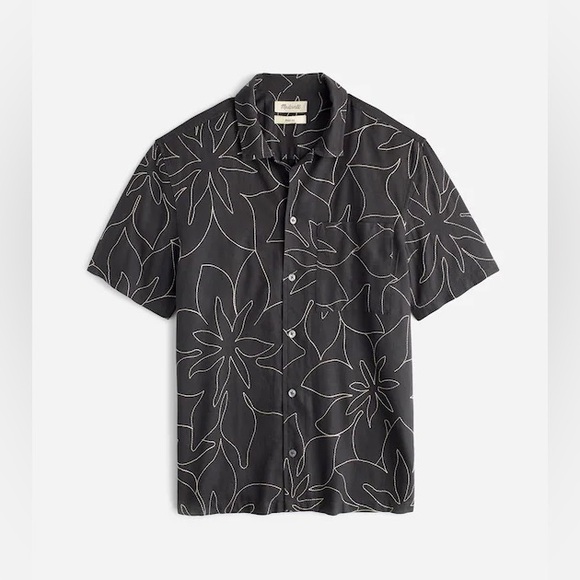 NWOT Madewell Men's Easy Short-Sleeve Shirt - medium Black With Ivory Embroidery